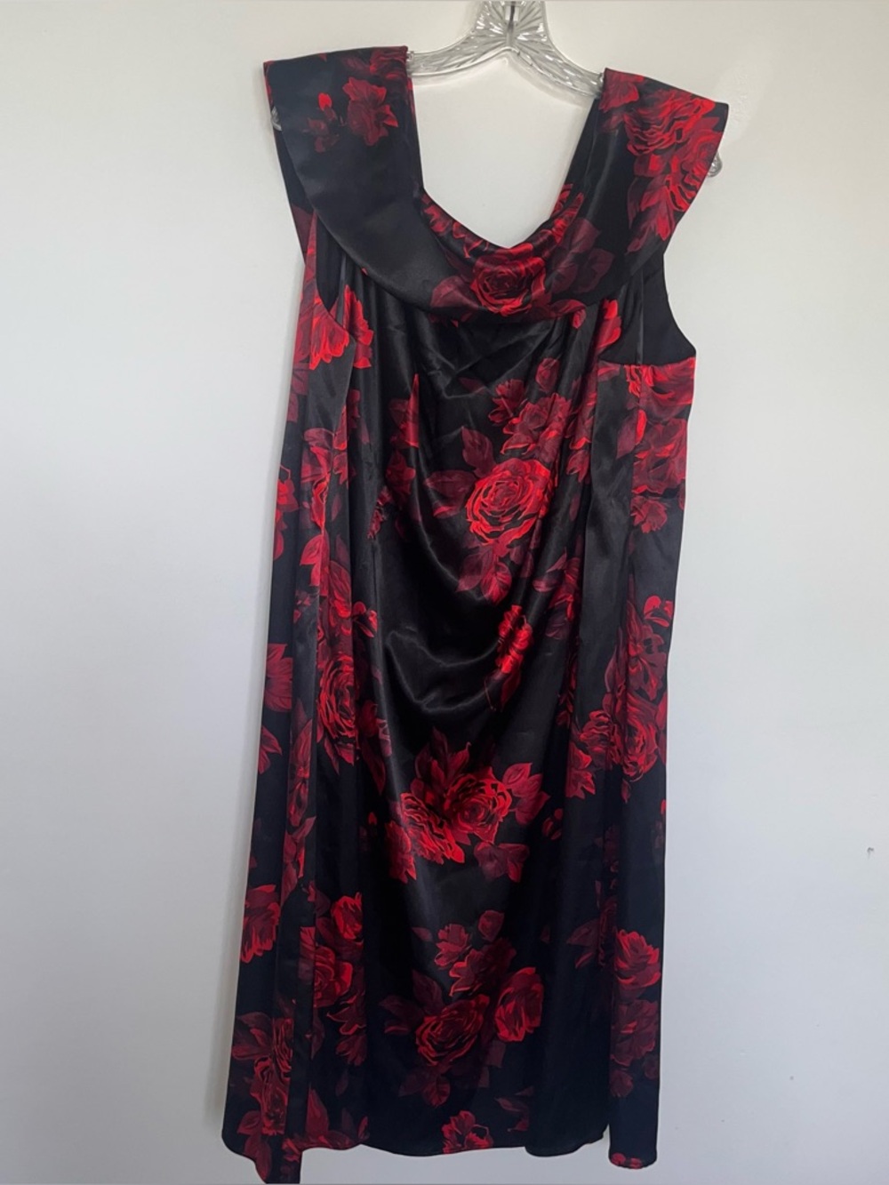 Black & Red Floral Off The Shoulder Satin Dress